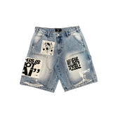 Mixed Emotion Blue “AI” Denim Shorts