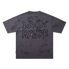 BKYS  Hip Hop Rapper Taxi Grey Star Washed Oversized Graphic T‑Shirt