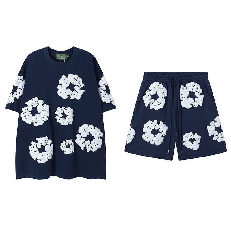 DENIM TEARS Kapok Foam Printed Stylish Casual Loose Men and Women Couple Short Sleeve T-shirt Casual Set (4)