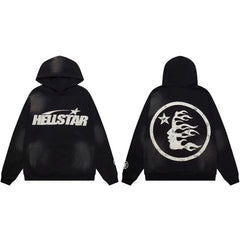 Hellstar Iconic Face‑Logo Black Pullover Hoodie Urban Streetwear Hooded Top