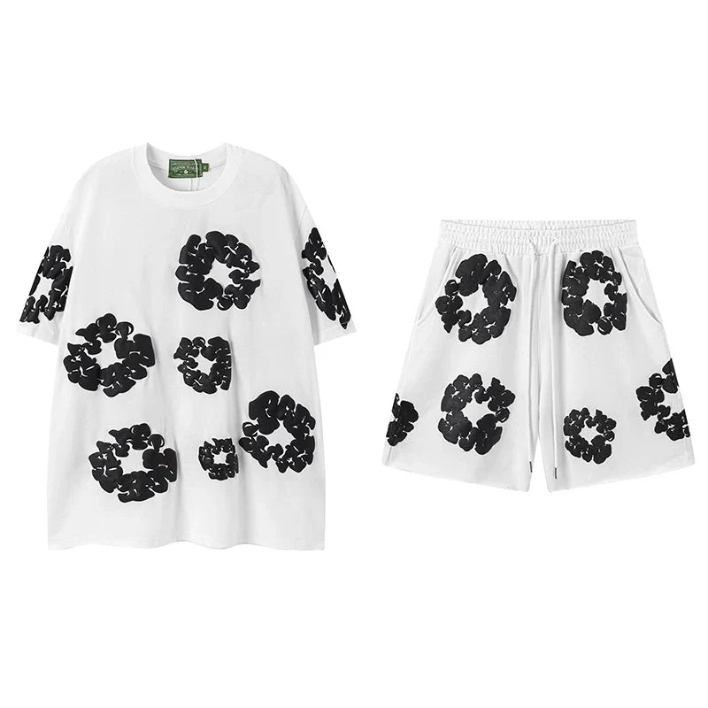 DENIM TEARS Kapok Foam Printed Stylish Casual Loose Men and Women Couple Short Sleeve T-shirt Casual Set (4)
