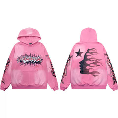 Hellstar Pink Tie‑Dye Flame Profile Hoodie