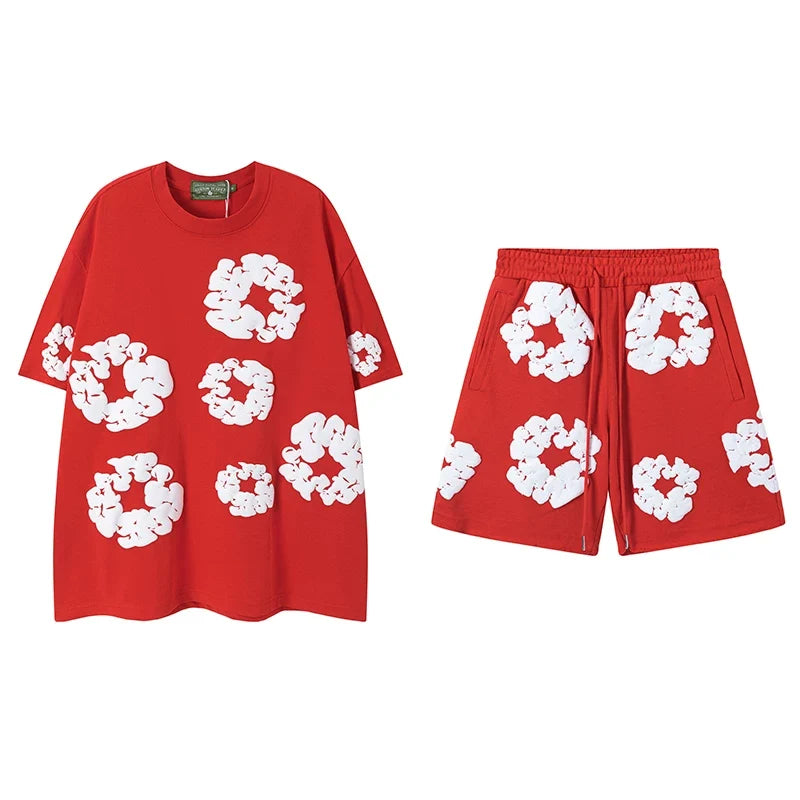 DENIM TEARS Kapok Foam Printed Stylish Casual Loose Men and Women Couple Short Sleeve T-shirt Casual Set (4)