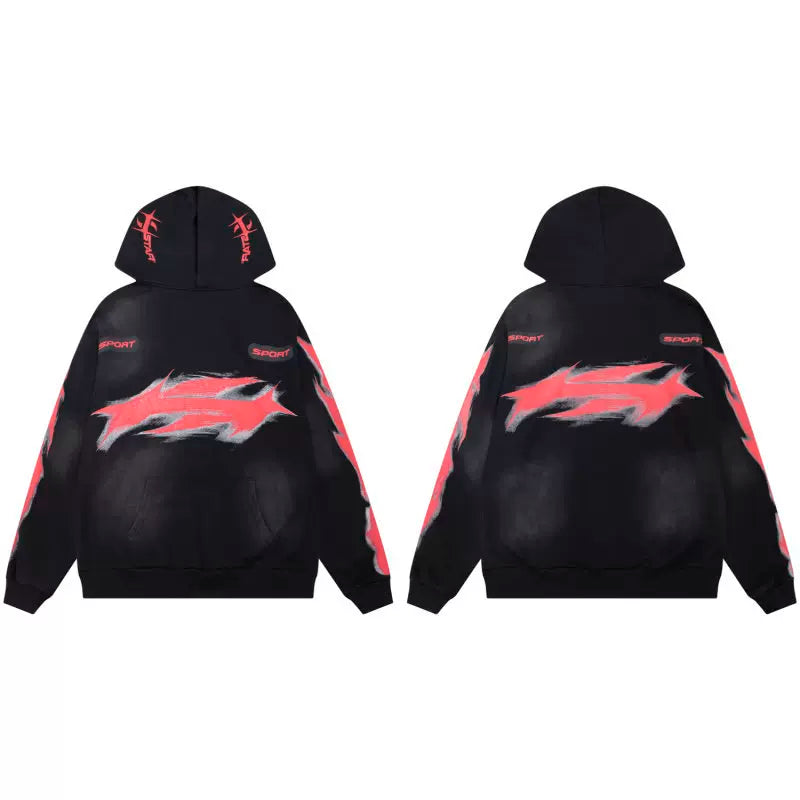 Hellstar Neon Red Thunder Zip‑Up Hoodie