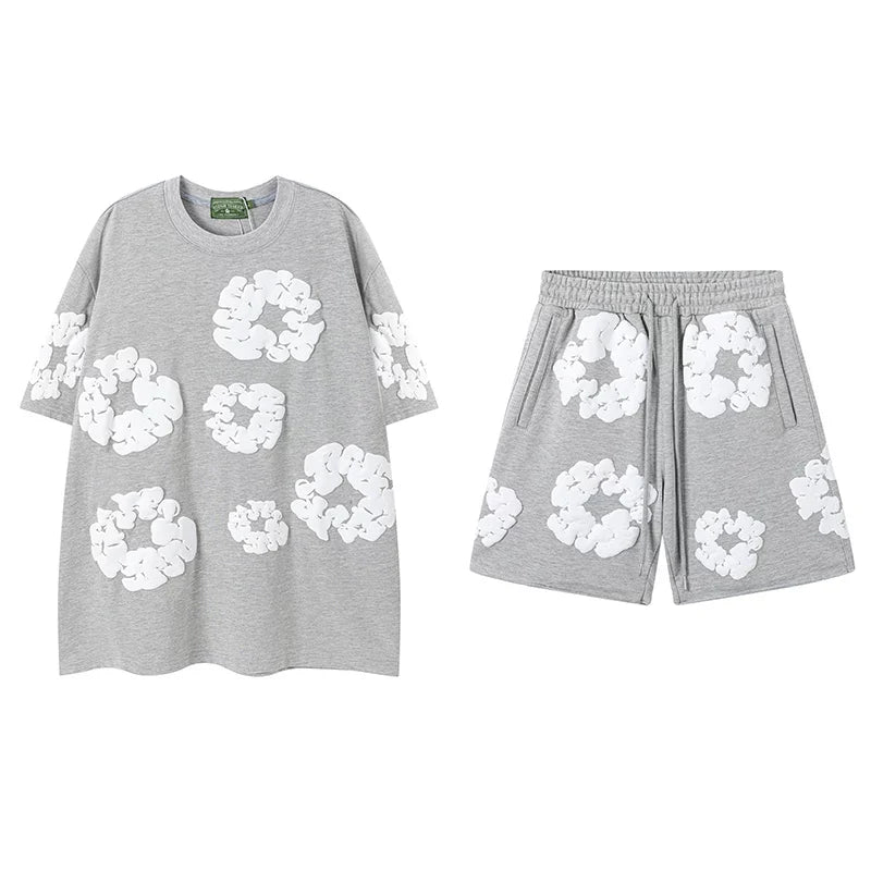 DENIM TEARS Kapok Foam Printed Stylish Casual Loose Men and Women Couple Short Sleeve T-shirt Casual Set (4)