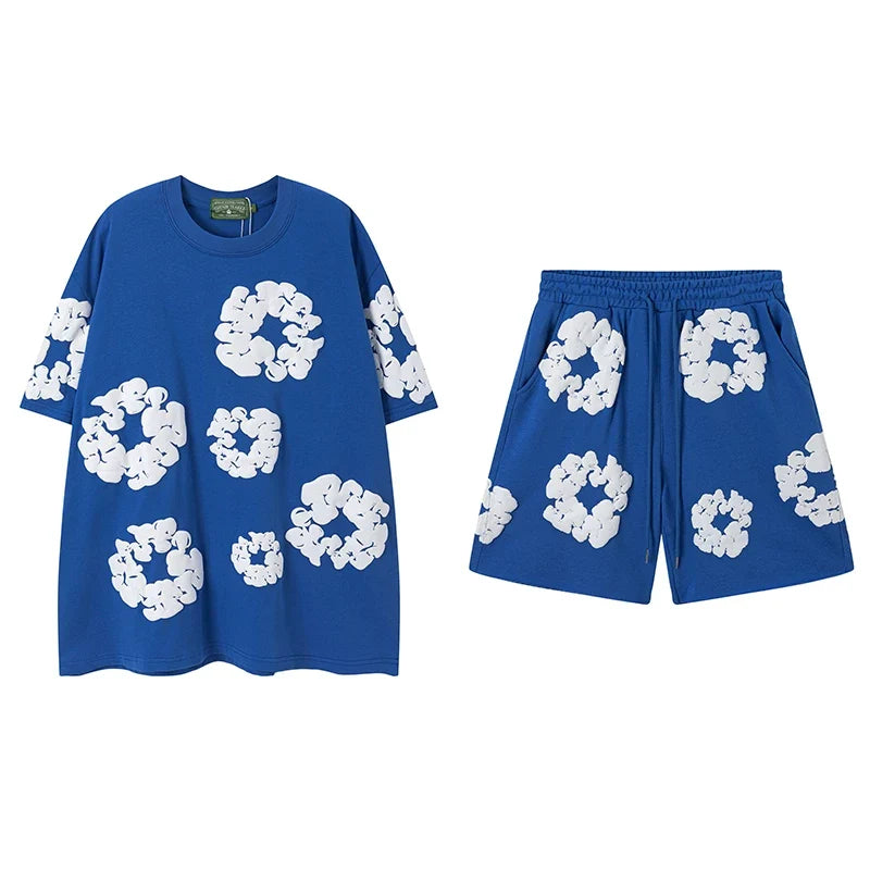 DENIM TEARS Kapok Foam Printed Stylish Casual Loose Men and Women Couple Short Sleeve T-shirt Casual Set (4)