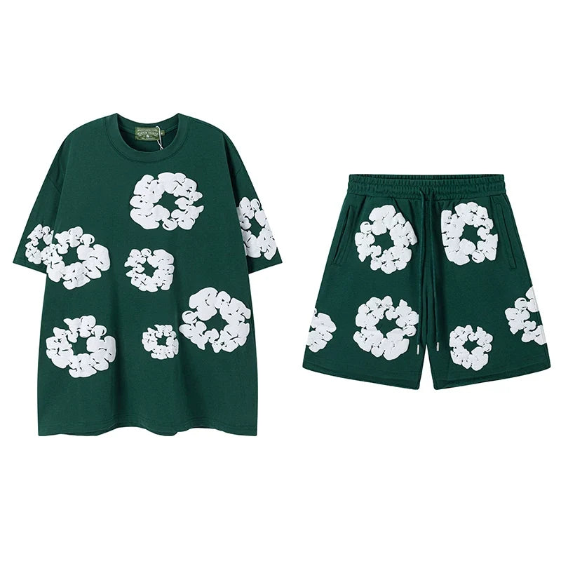 DENIM TEARS Kapok Foam Printed Stylish Casual Loose Men and Women Couple Short Sleeve T-shirt Casual Set (4)