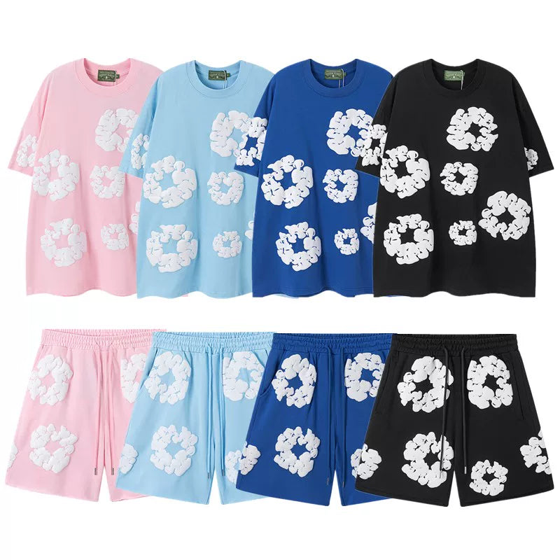 DENIM TEARS Kapok Foam Printed Stylish Casual Loose Men and Women Couple Short Sleeve T-shirt Casual Set (4)