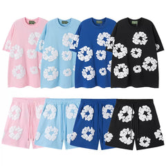DENIM TEARS Kapok Foam Printed Stylish Casual Loose Men and Women Couple Short Sleeve T-shirt Casual Set (4)