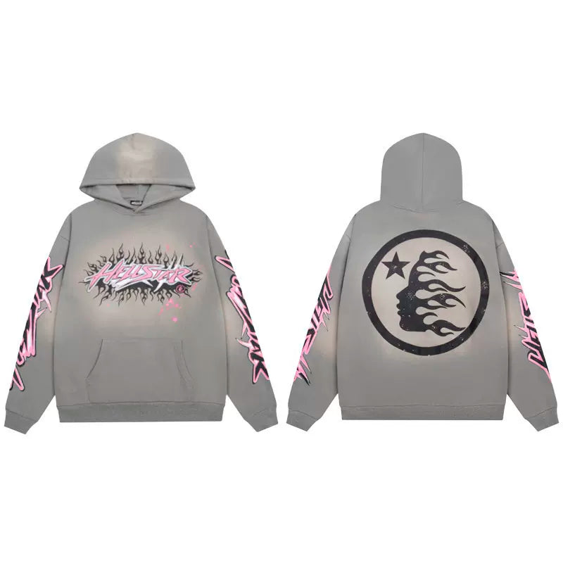 Hellstar Grey Pink Accent Circular Logo Hoodie
