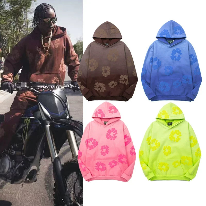 Denim tea, hip hop, hoodie, trendy hip-hop, high street retro, vintage, vintage, plus fleece hooded sweatshirt for men (4)