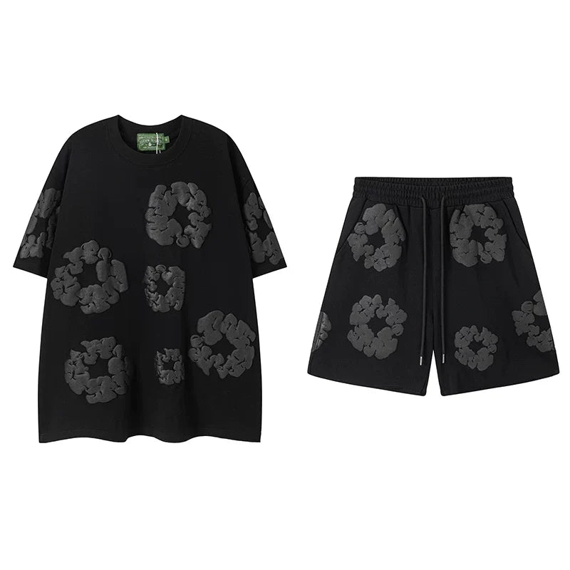 DENIM TEARS Kapok Foam Printed Stylish Casual Loose Men and Women Couple Short Sleeve T-shirt Casual Set (4)