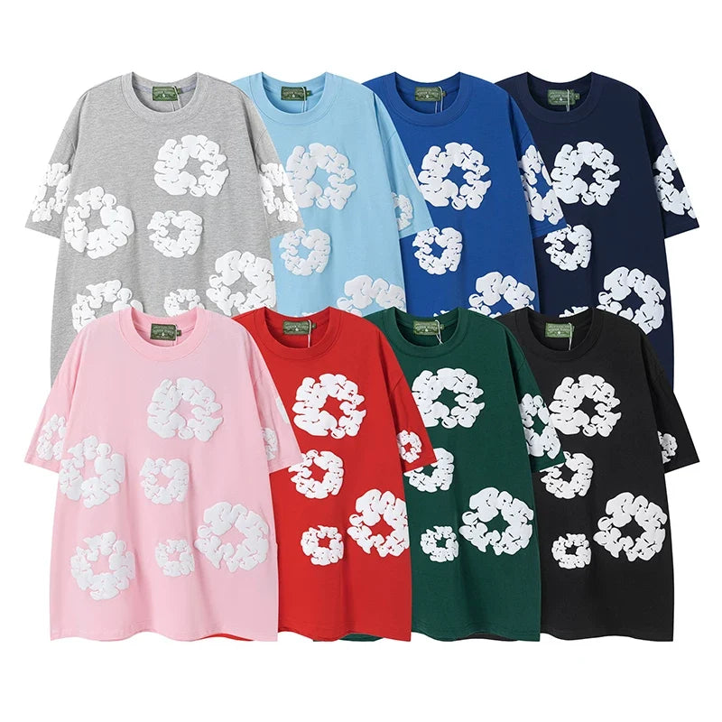 DENIM TEARS Kapok Foam Printed Stylish Casual Loose Men and Women Couple Short Sleeve T-shirt Casual Set (4)